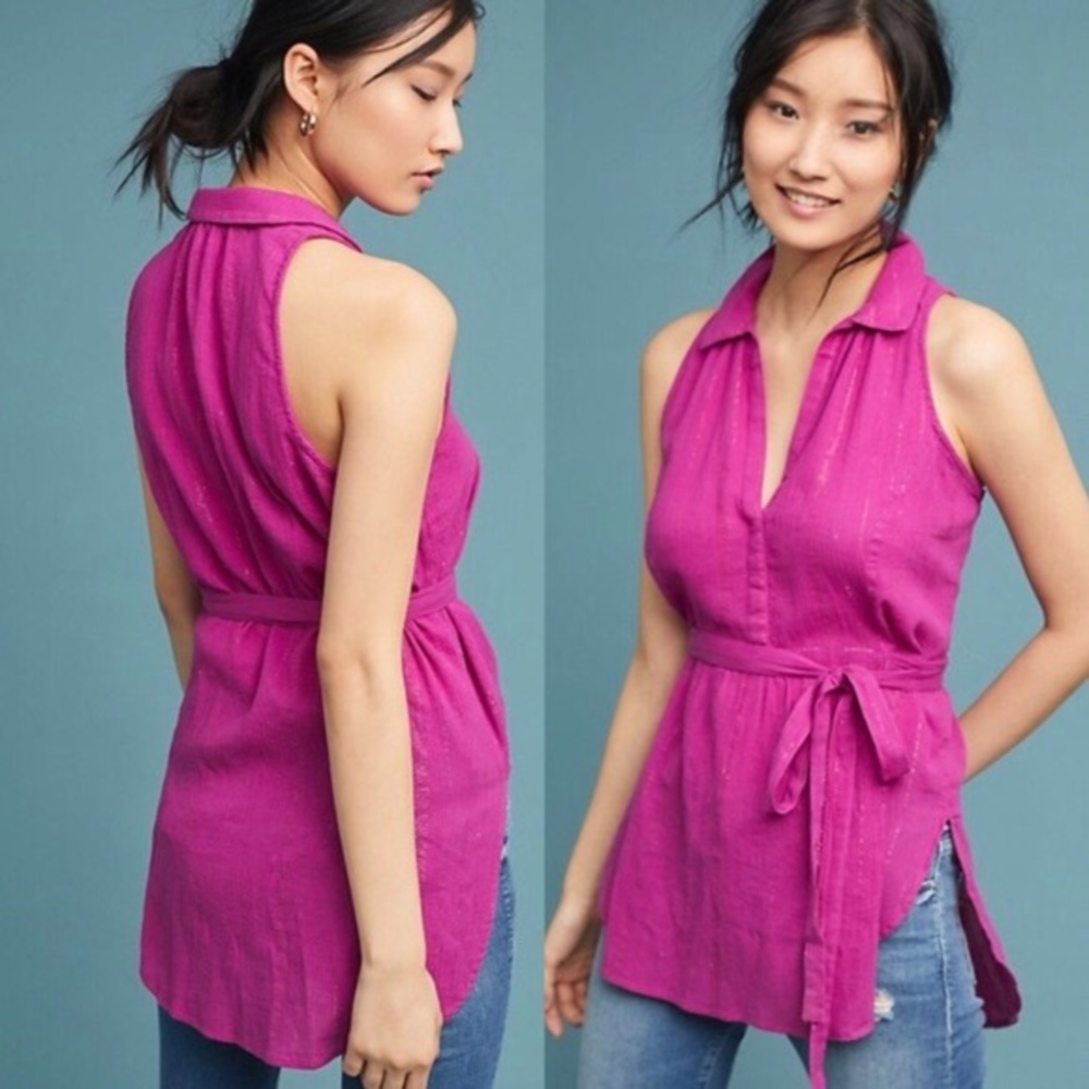 NWOT Anthropologie Maeve Collar Tie Waist blouse